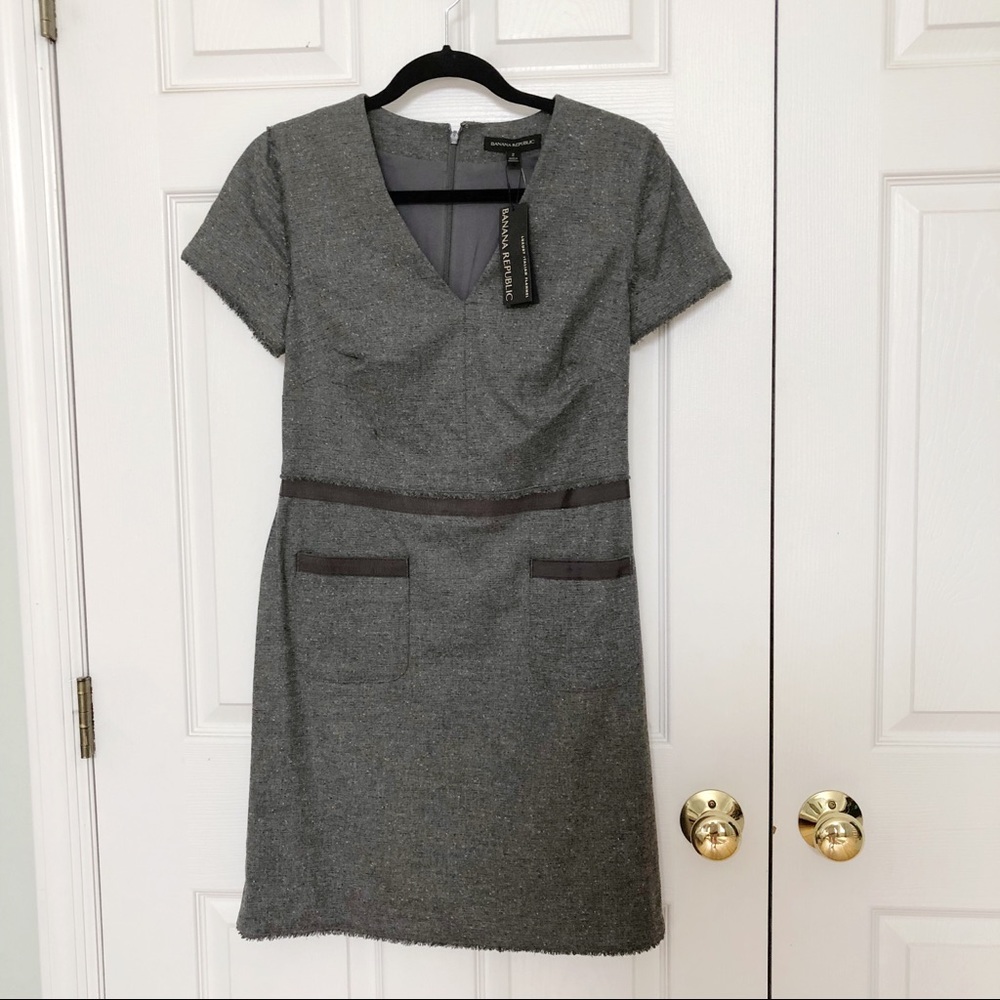 NWT Banana Republic grey flannel tweed shift dress